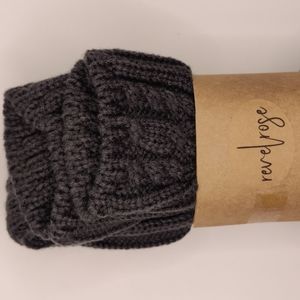 Cable knit knee high socks leg warmers grey-blue, new in packaging